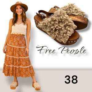 Free People Women's Faux Fur Peep Toe Compass Platform Sandals BOHO Size 38